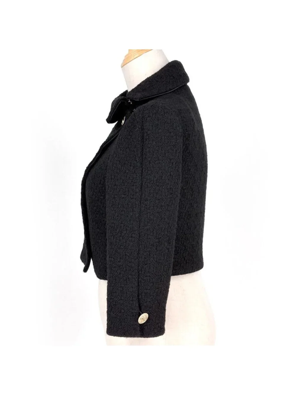 Chanel Tweed Jacket Short Length Wool Black